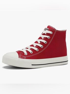 Red High-Top Sneakers with White Laces very comfortable